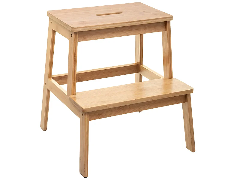 Marchepied en bambou 2 niveaux coloris naturel - L.43 x l.43 x H.46.5 cm