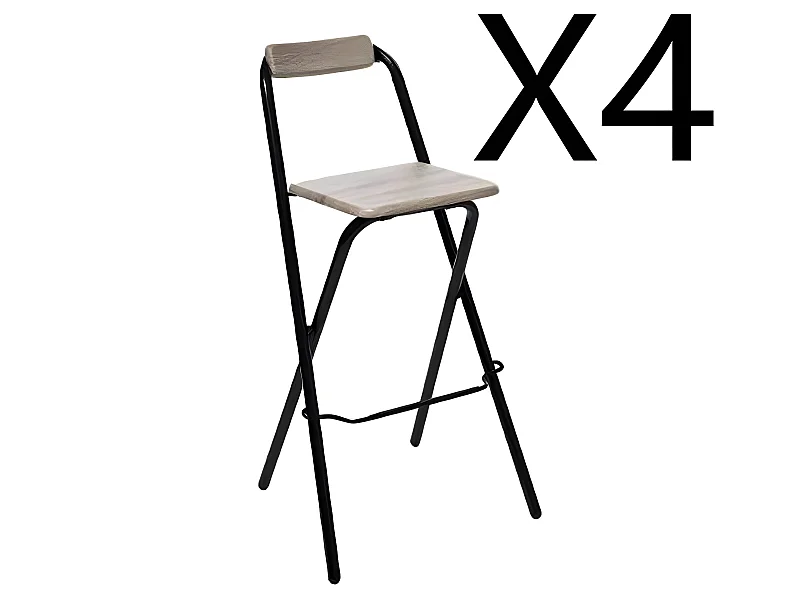 Lot de 4 tabouret de bar pliable en acier et PVC coloris naturel - Dim : L 48 x l 50 x H 98 cm