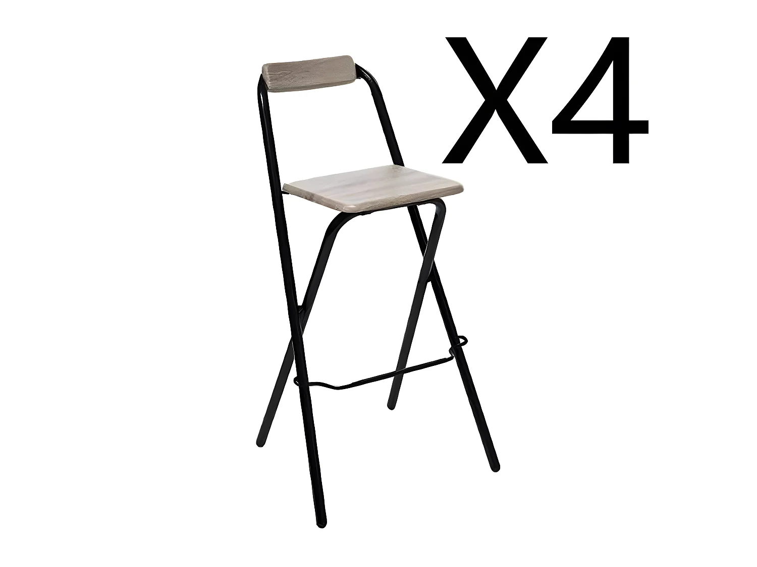 Lot de 4 tabouret de bar pliable en acier et PVC coloris naturel - Dim : L 48 x l 50 x H 98 cm