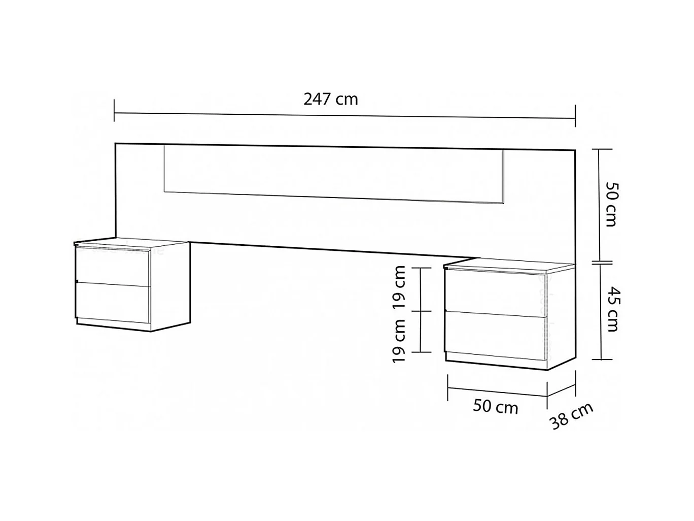 Ensemble Tête De Lit + 2 Tables De Chevet ( 2 Tiroirs)