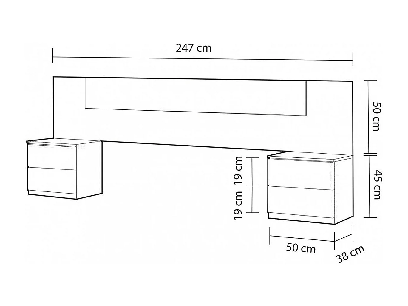 Ensemble Tête De Lit + 2 Tables De Chevet ( 2 Tiroirs)
