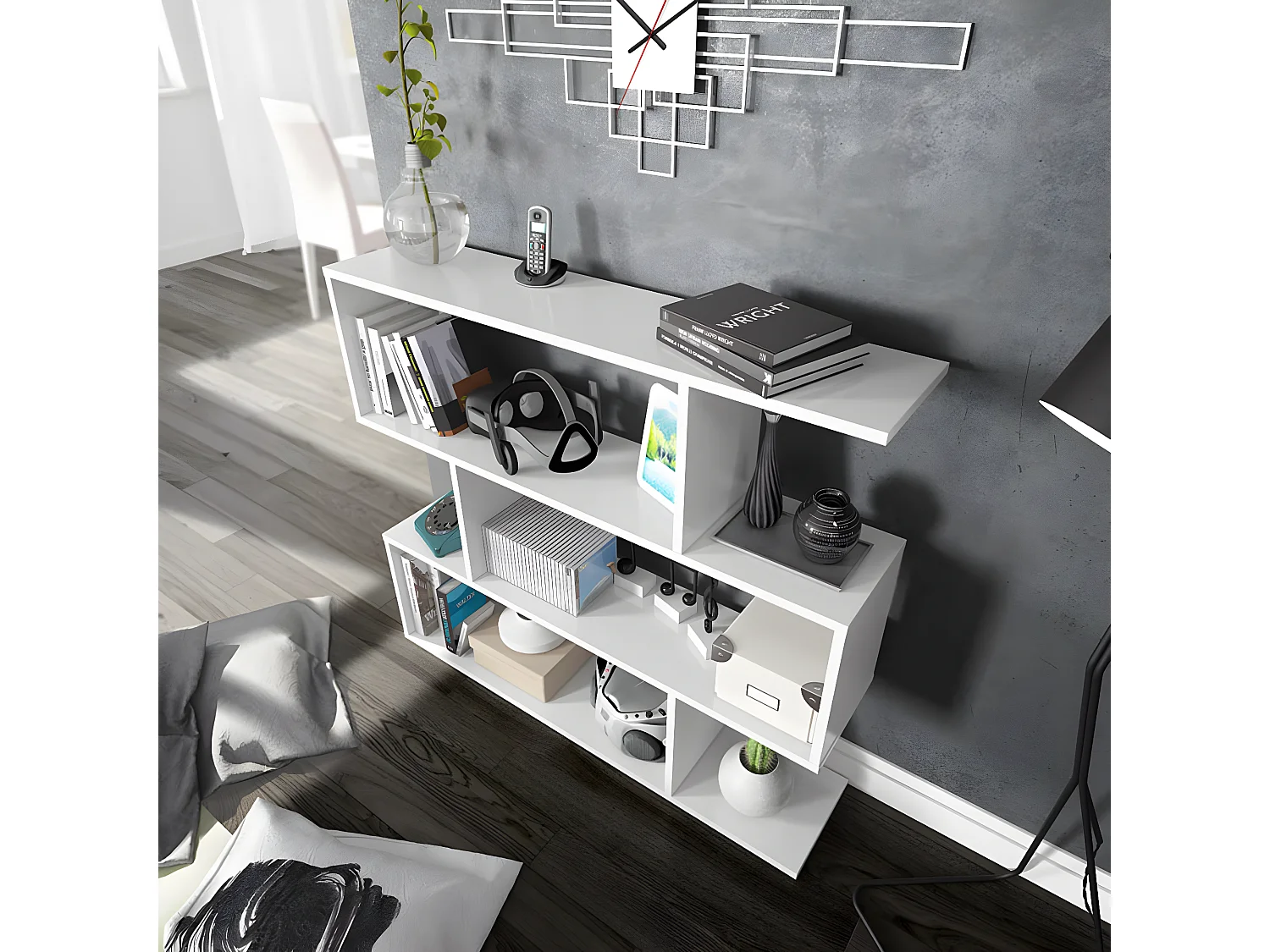 Bibliothèque Avec 3 Étagères Coloris Blanc Brillant En Mélamine - Dim: 97 X 110 X 24 Cm