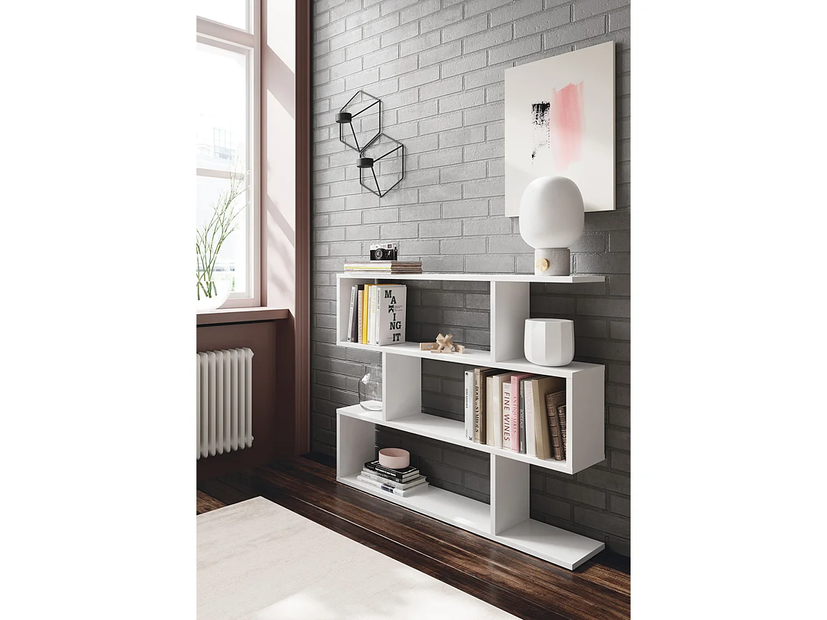 Bibliothèque Avec 3 Étagères Coloris Blanc Brillant En Mélamine - Dim: 97 X 110 X 24 Cm