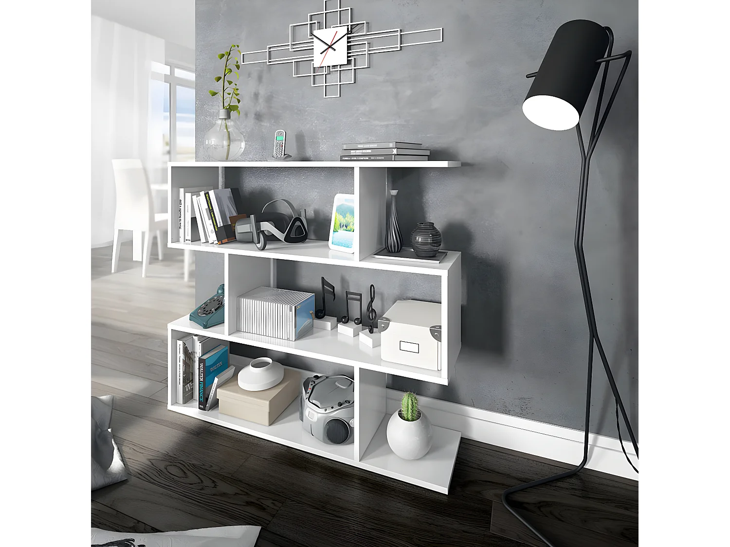 Bibliothèque Avec 3 Étagères Coloris Blanc Brillant En Mélamine - Dim: 97 X 110 X 24 Cm