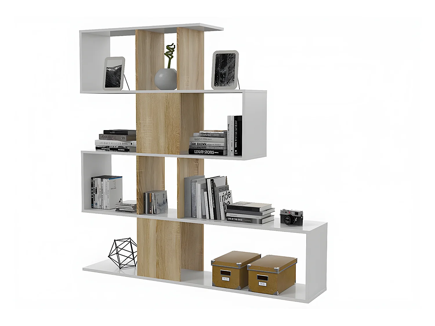 Etagère coloris blanc artic - chêne canadien en bois - 145 cm Hauteur x 145 cm Largeur x 28 cm Profondeur