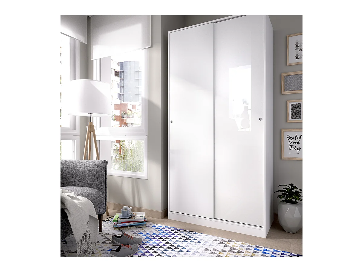 Armoire À Portes Coulissantes Coloris Blanc Brillant - L. 100 X P. 50 X H. 204 Cm