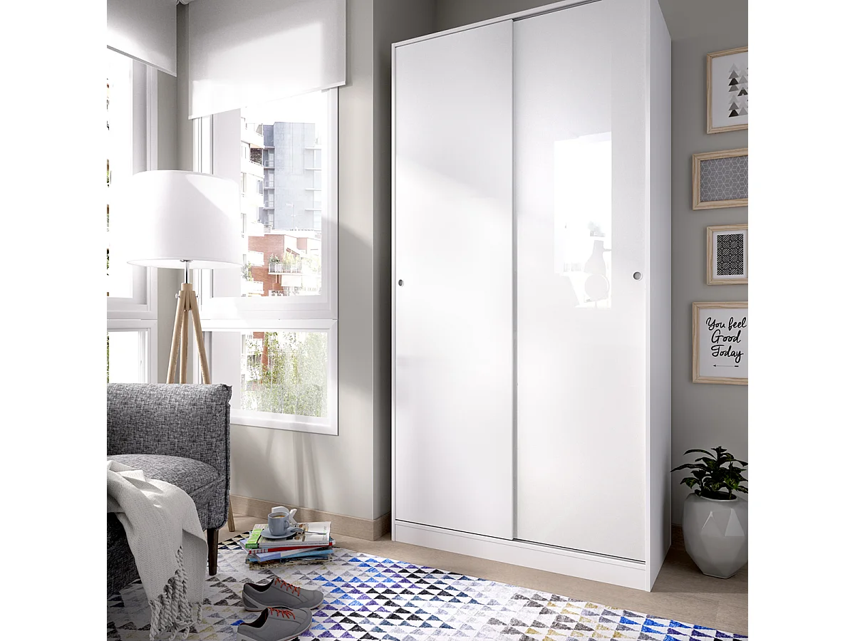 Armoire À Portes Coulissantes Coloris Blanc Brillant - L. 100 X P. 50 X H. 204 Cm