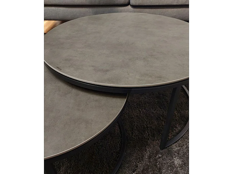 Table basse gigogne ronde en céramique gris et pieds métal - OXY