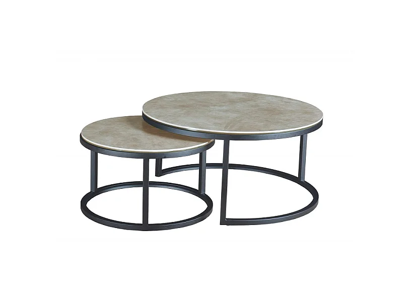 Table basse gigogne ronde en céramique gris et pieds métal - OXY