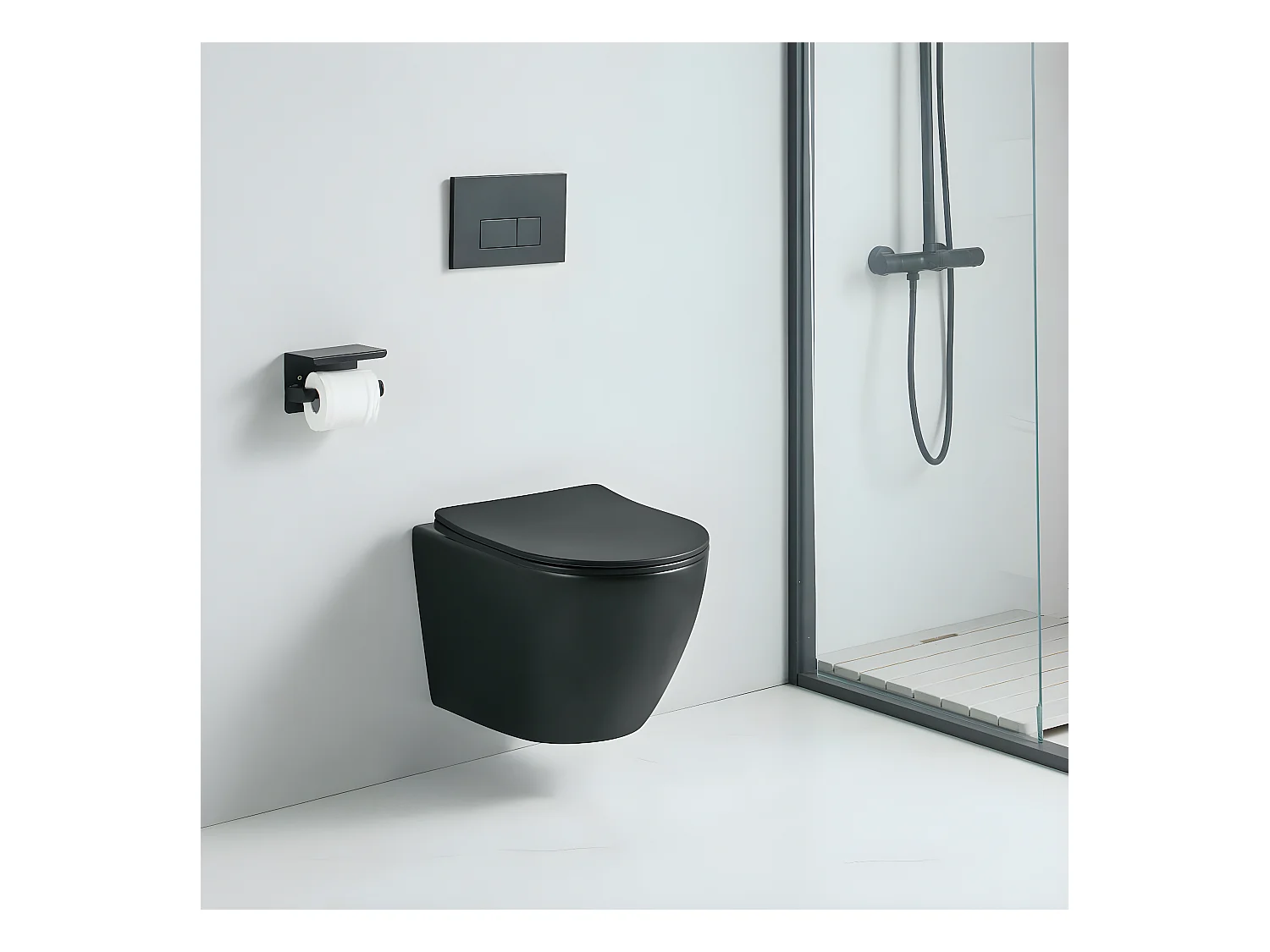 Cuvette WC suspendu CARCEO noir mat - sans bride et avec frein de chute