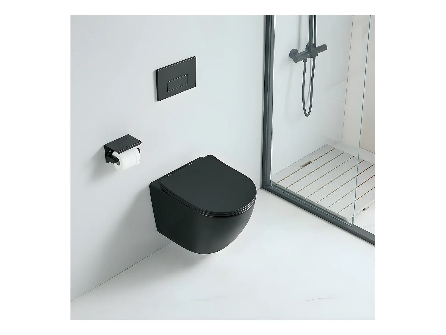 Cuvette WC suspendu CARCEO noir mat - sans bride et avec frein de chute