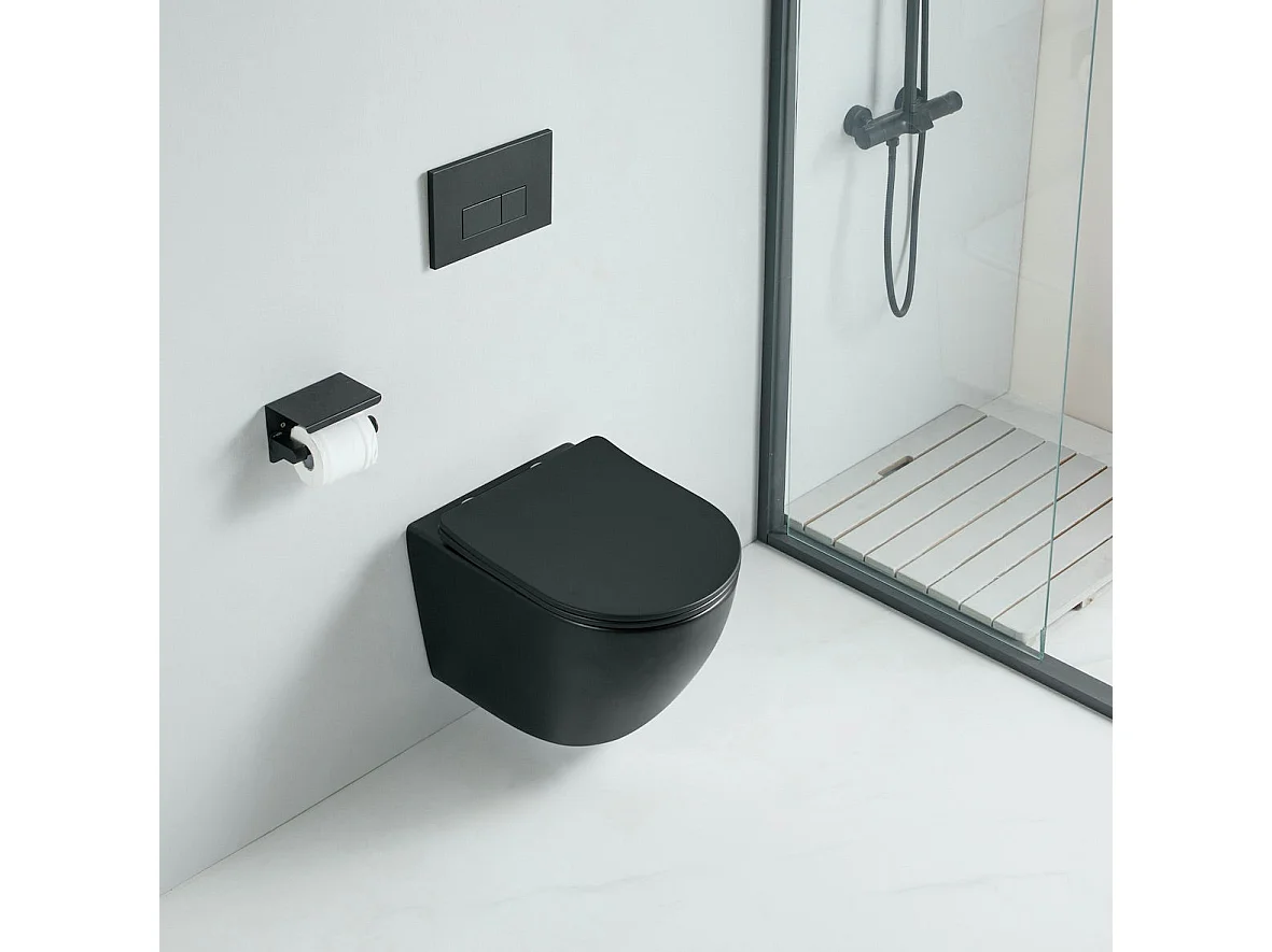 Cuvette WC suspendu CARCEO noir mat - sans bride et avec frein de chute