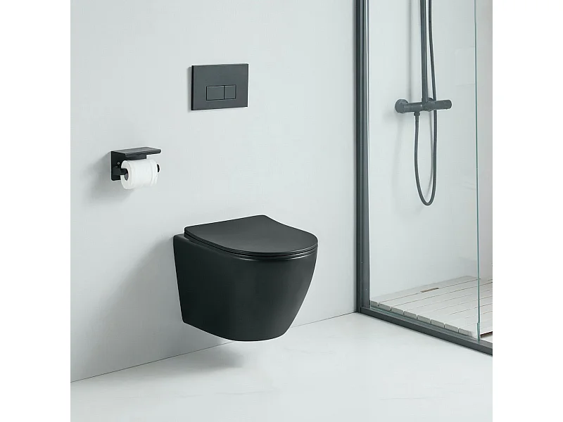 Cuvette WC suspendu CARCEO noir mat - sans bride et avec frein de chute