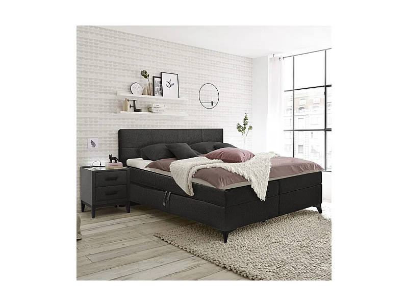Lit boxspring 160x200 cm anthracite + matelas et surmatelas - AISHA