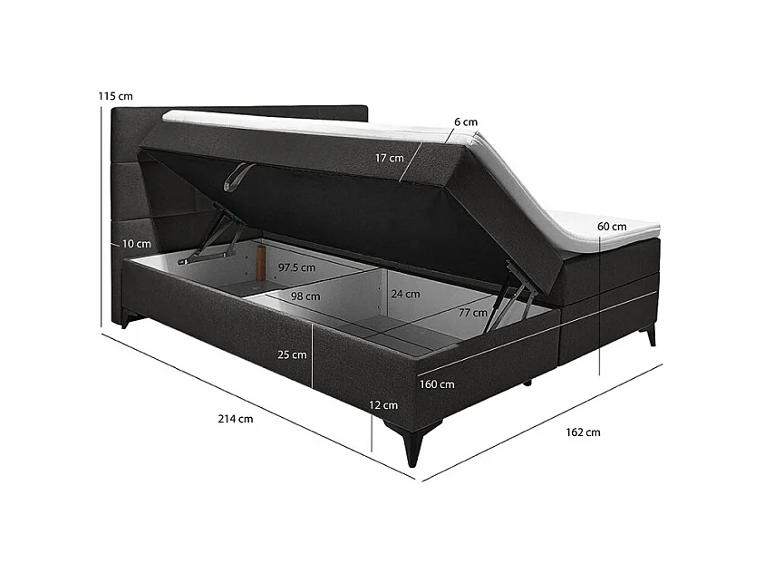 Lit boxspring 160x200 cm anthracite + matelas et surmatelas - AISHA
