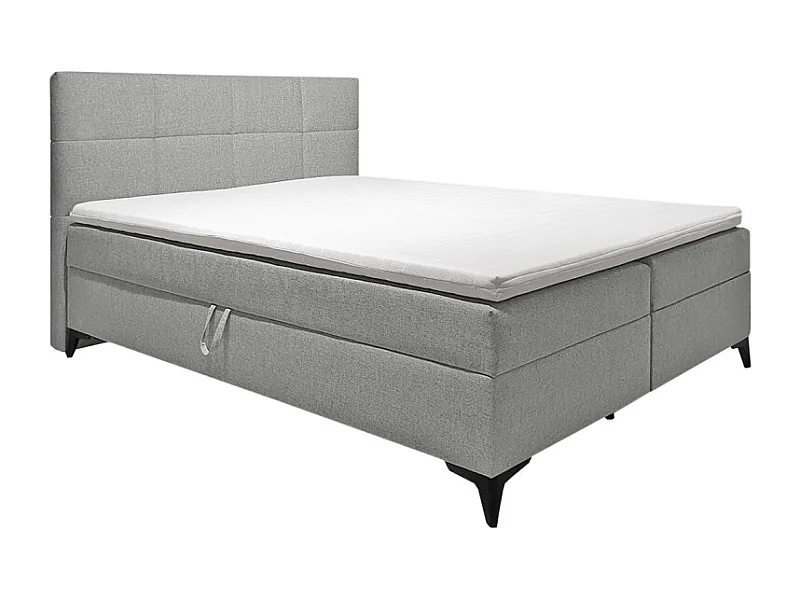 Lit boxspring 160x200 cm tissu gris 2 coffres - AISHA