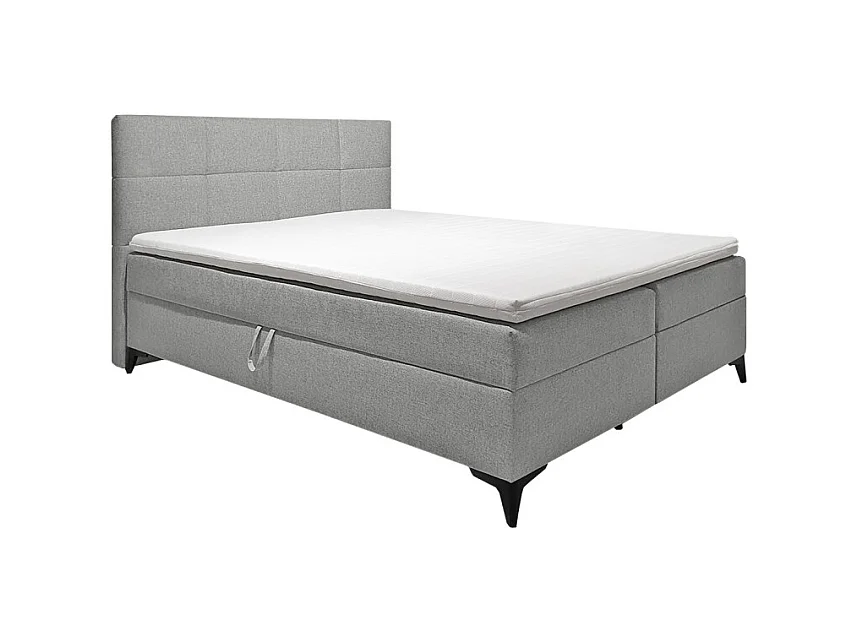 Lit boxspring 160x200 cm tissu gris 2 coffres - AISHA
