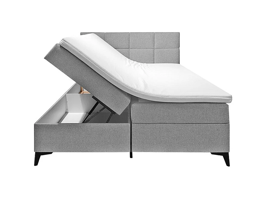 Lit boxspring 160x200 cm tissu gris 2 coffres - AISHA