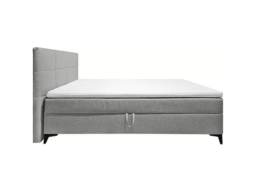 Lit boxspring 160x200 cm tissu gris 2 coffres - AISHA