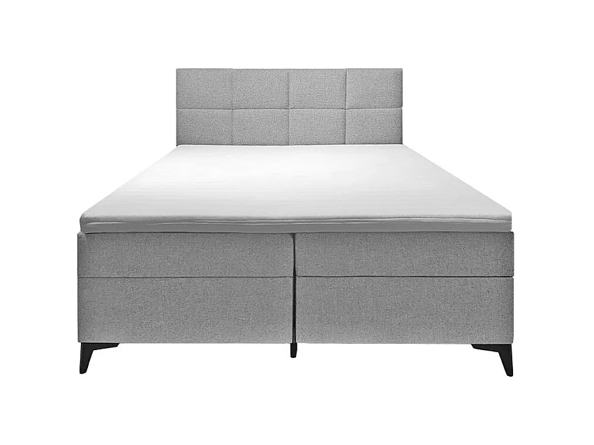 Lit boxspring 160x200 cm tissu gris 2 coffres - AISHA