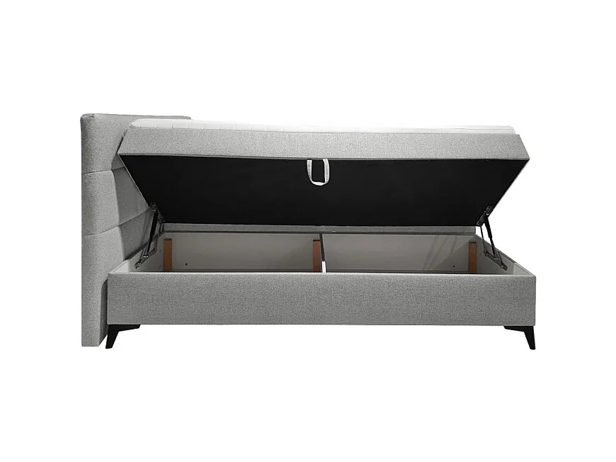 Lit boxspring 160x200 cm tissu gris 2 coffres - AISHA