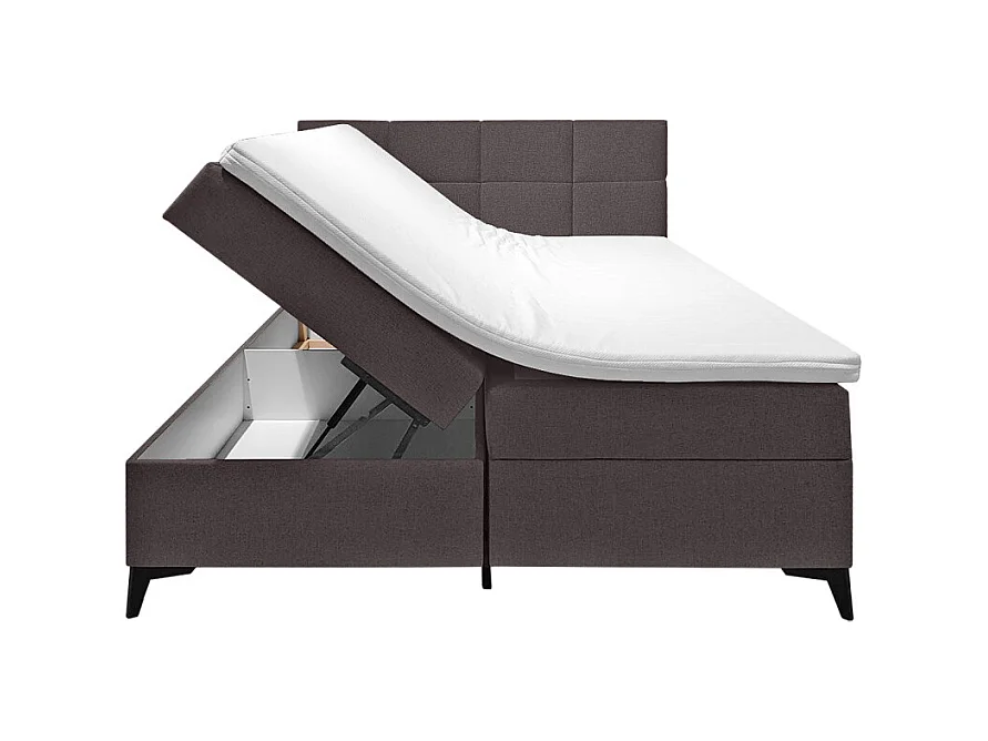Lit boxspring 160x200 cm tissu marron 2 coffres latéraux - AISHA