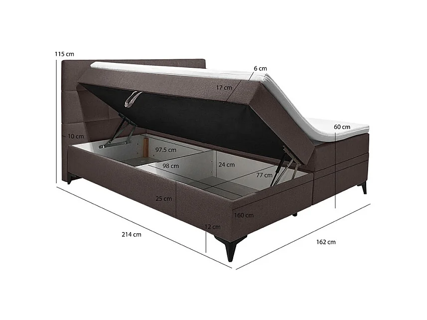 Lit boxspring 160x200 cm tissu marron 2 coffres latéraux - AISHA