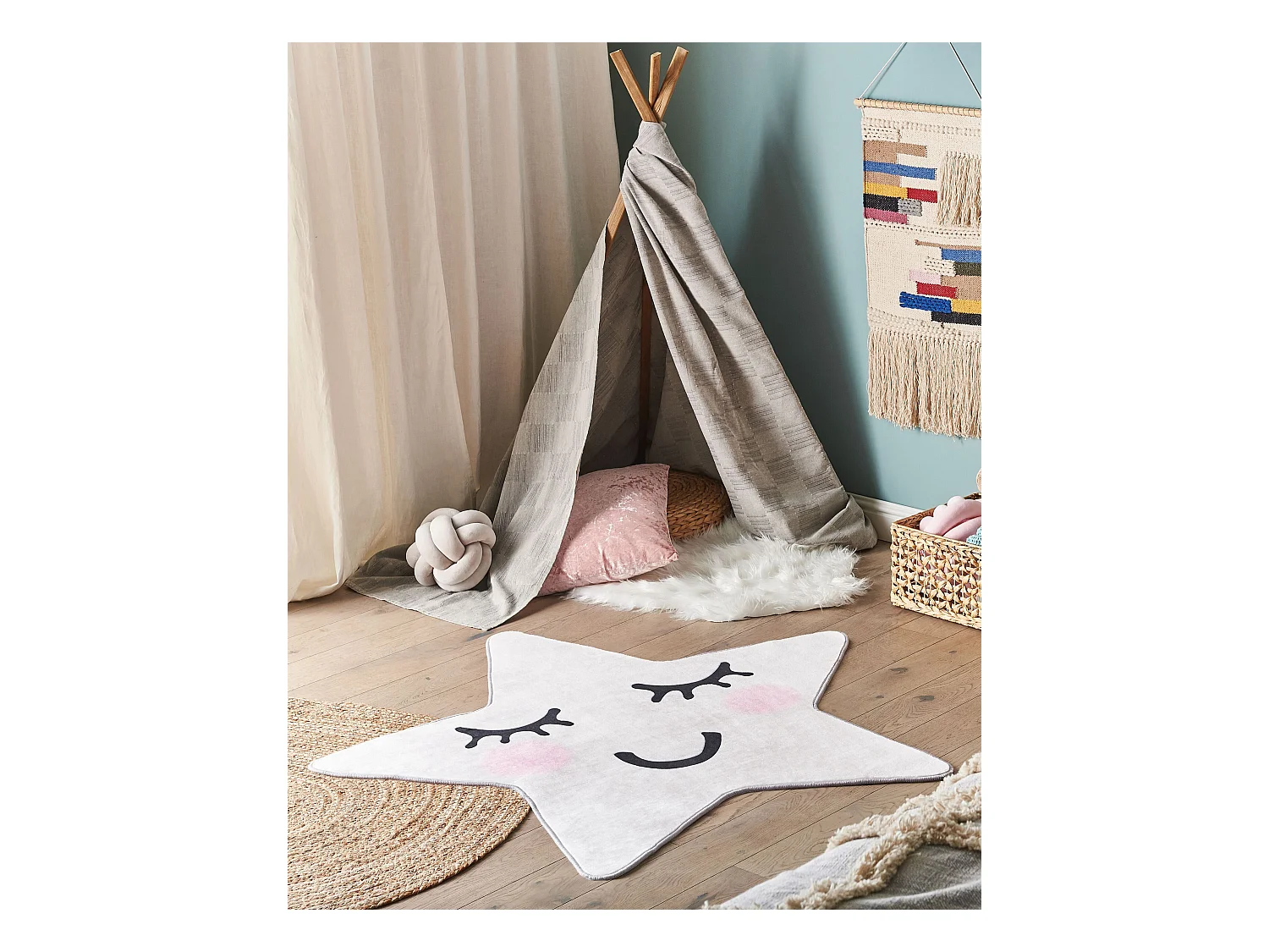 Kinderteppich Sternmotiv weiß 120x120 cm Kinderzimmer Sirius