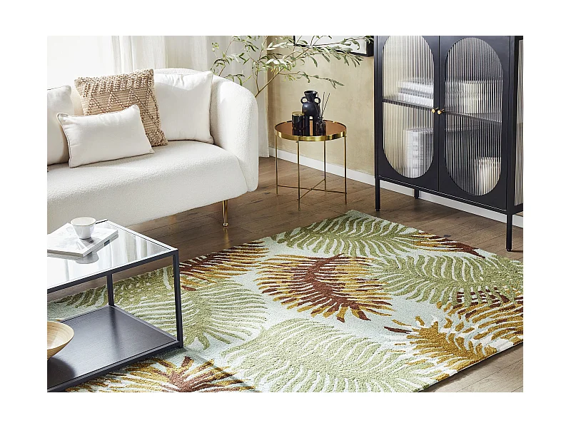 Teppich Wolle bunt Kurzflor quadratisch Pflanzenmuster 200 x 200 cm Boho Vize