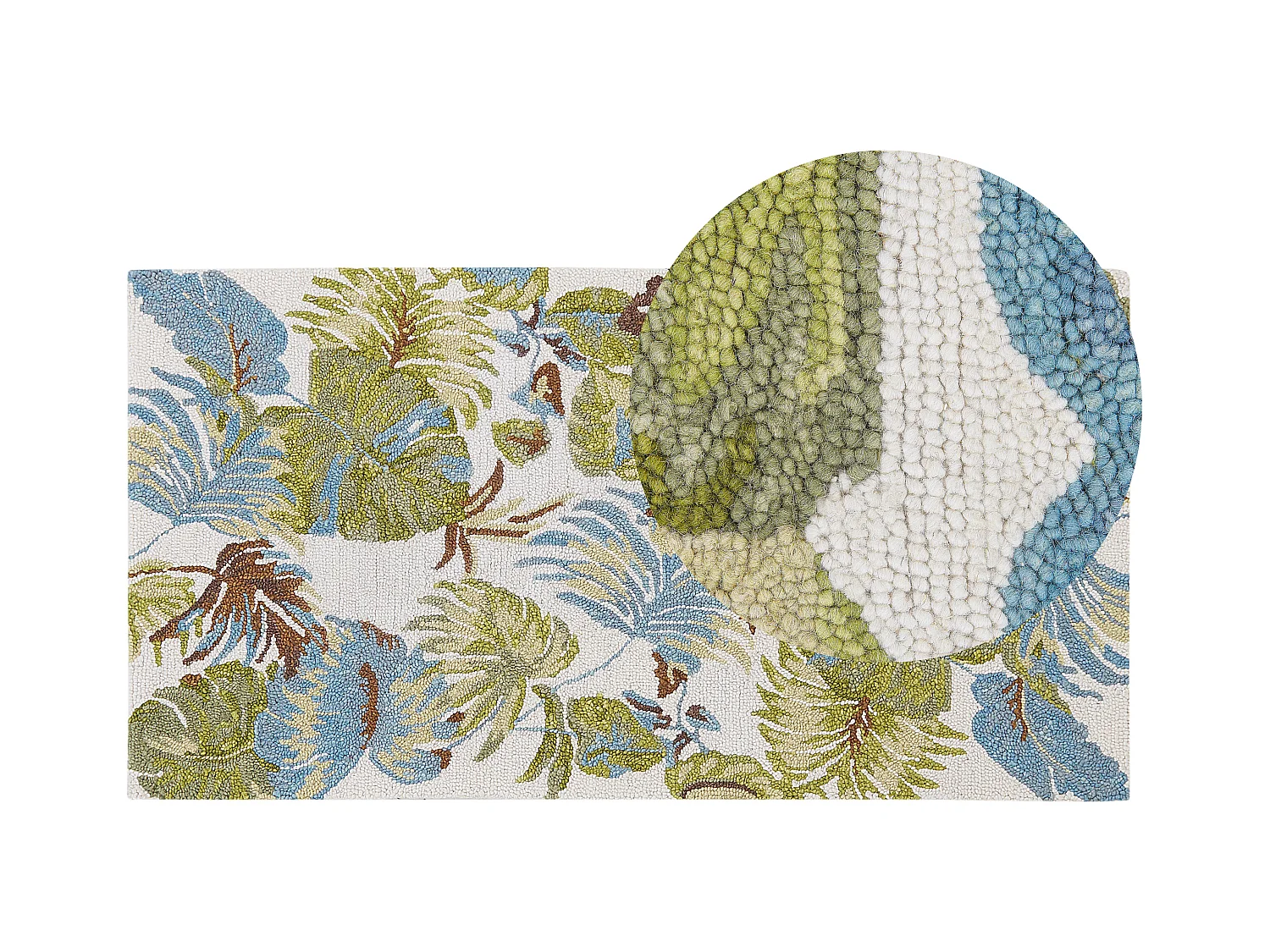 Teppich Wolle mehrfarbig 80 x 150 cm Blattmuster Kurzflor KINIK