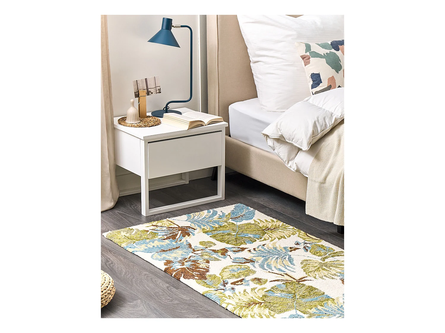 Teppich Wolle mehrfarbig 80 x 150 cm Blattmuster Kurzflor KINIK