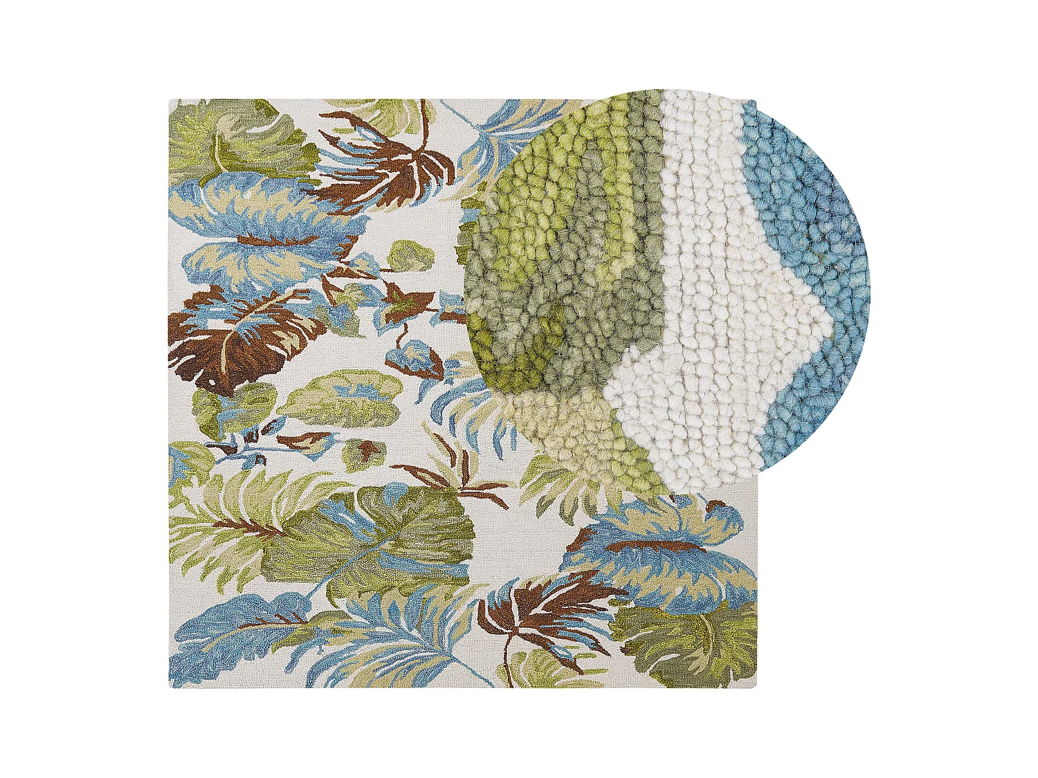 Dywan wełniany z motywem liści 200 x 200 cm wielokolorowy KINIK