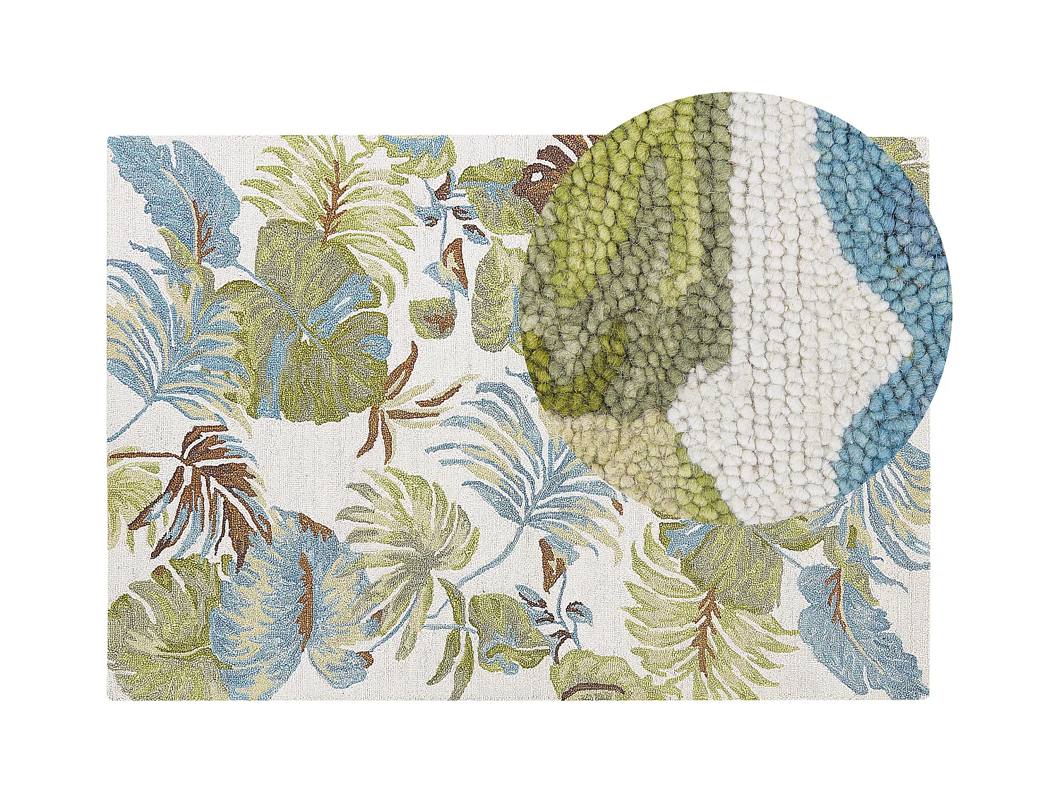 Teppich Wolle bunt Blattmuster 140 x 200 cm handgetuftet Boho Rustikal Kinik