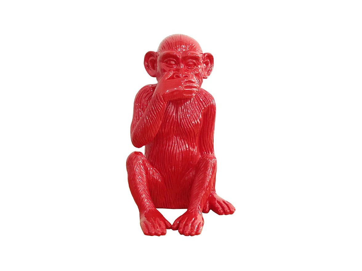 Statue singe rouge laqué avec main sur la bouche H39 cm - RAFIKI