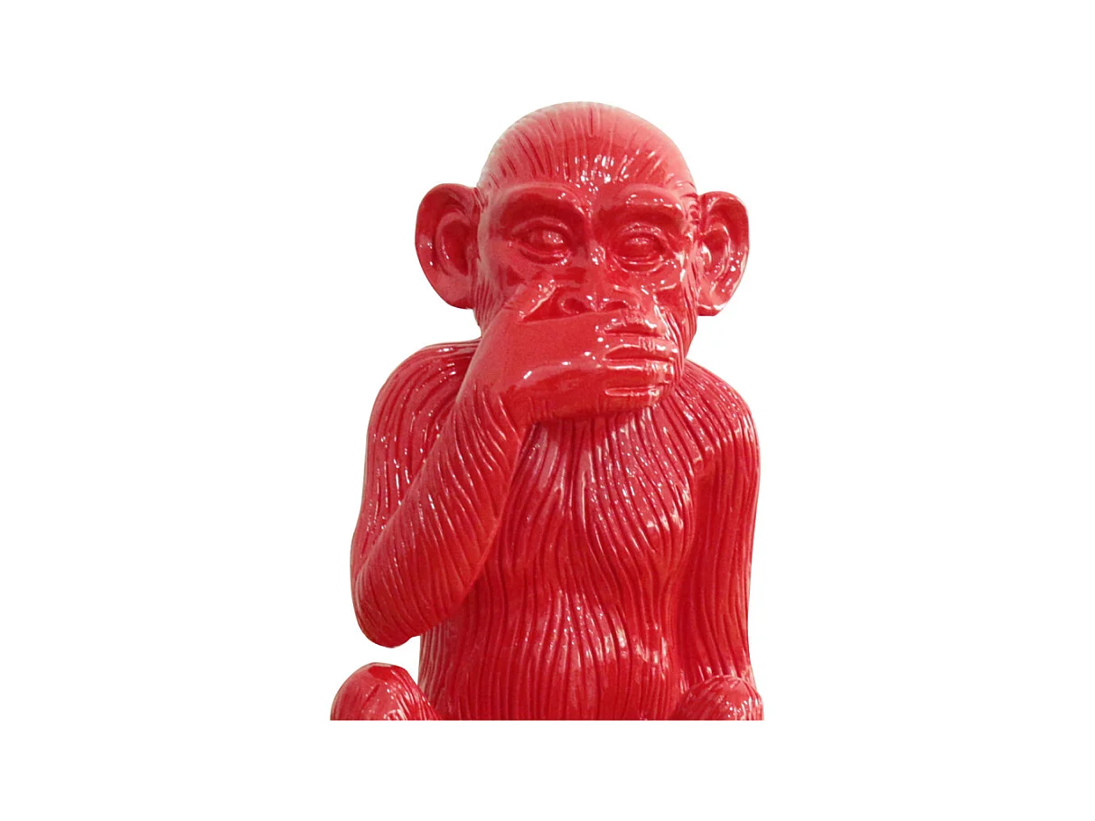 Statue singe rouge laqué avec main sur la bouche H39 cm - RAFIKI