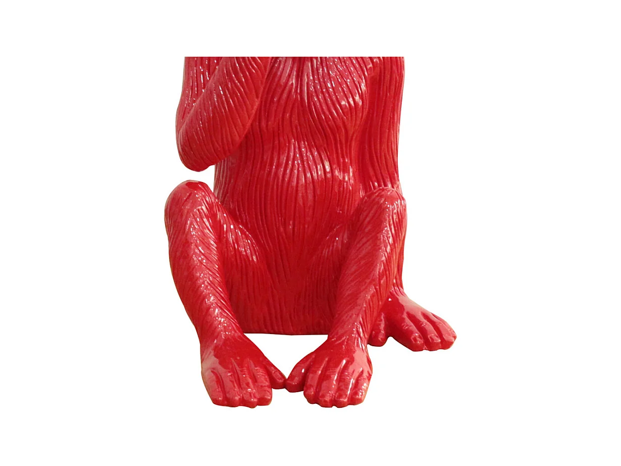 Statue singe rouge laqué avec main sur la bouche H39 cm - RAFIKI