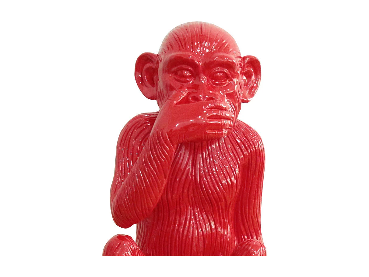 Statue singe rouge laqué avec main sur la bouche H39 cm - RAFIKI