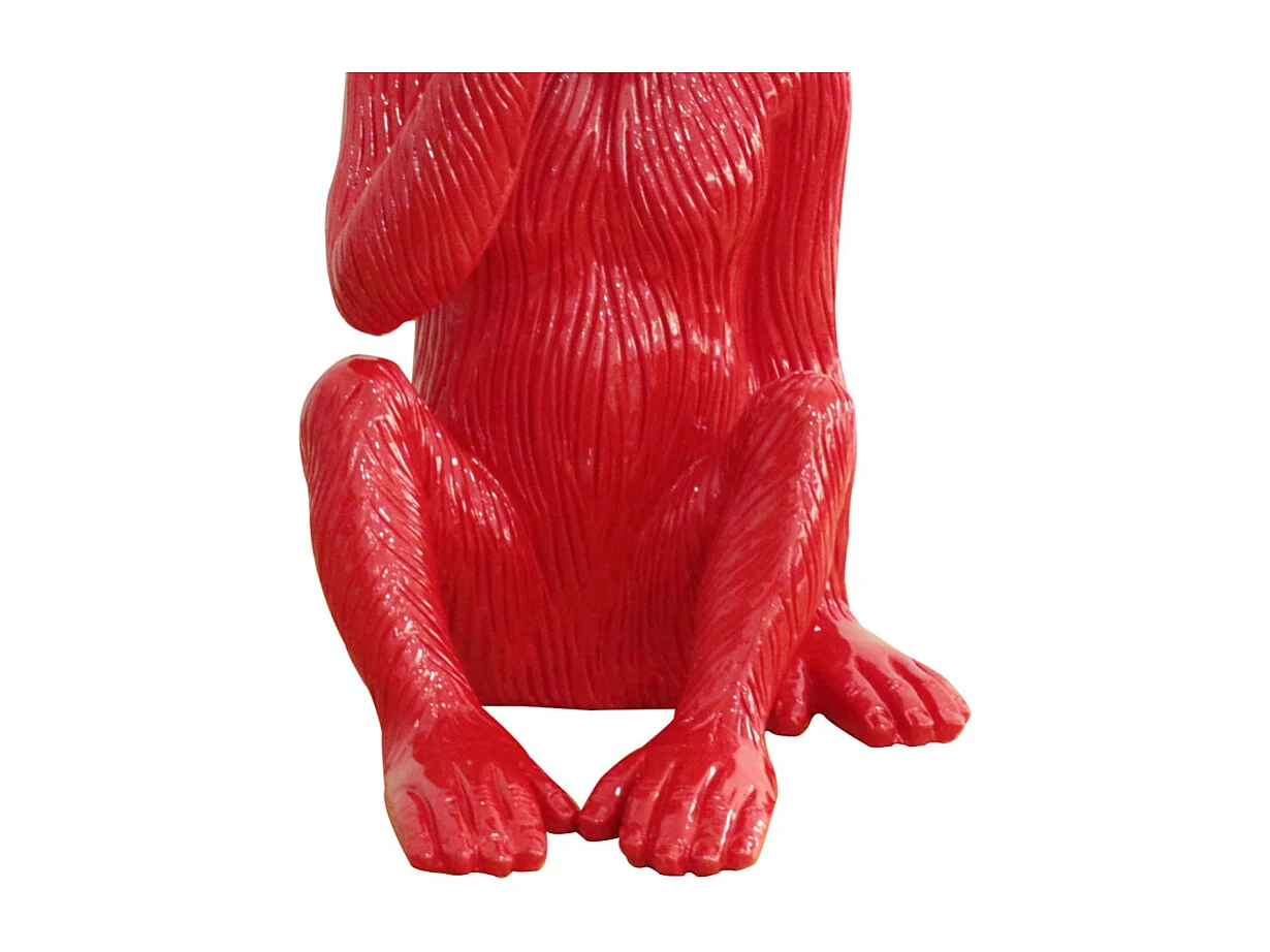 Statue singe rouge laqué avec main sur la bouche H39 cm - RAFIKI