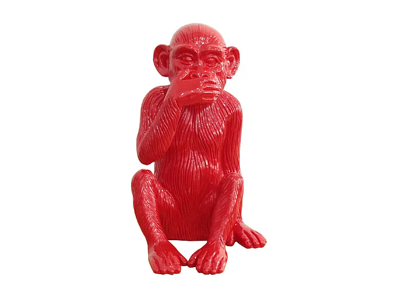 Statue singe rouge laqué avec main sur la bouche H39 cm - RAFIKI