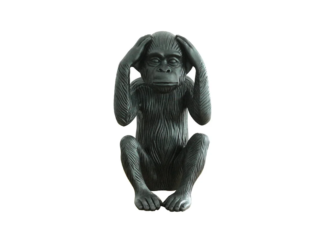 Statue singe noir mat avec mains sur les oreilles H40 cm - RAFIKI
