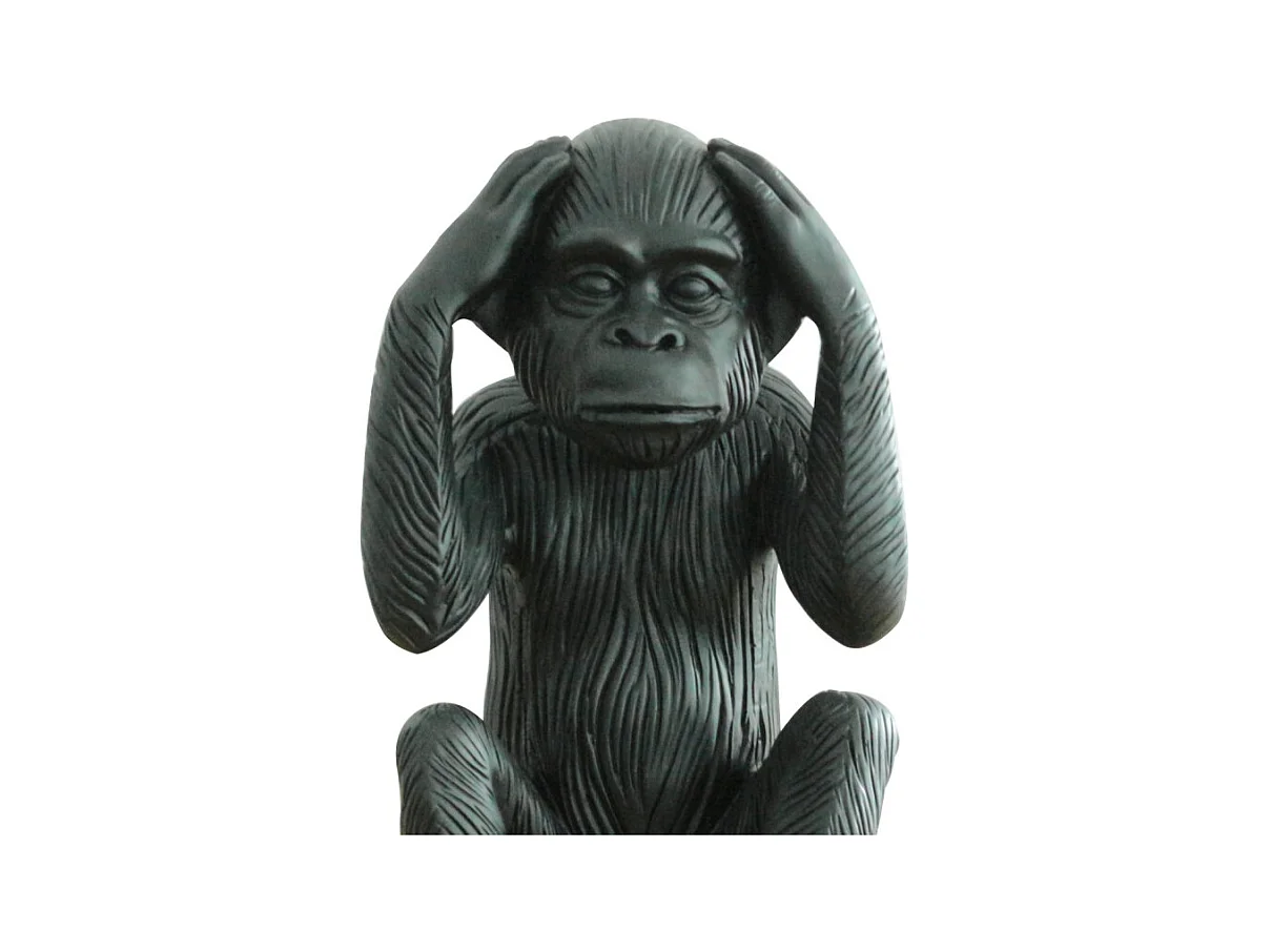 Statue singe noir mat avec mains sur les oreilles H40 cm - RAFIKI