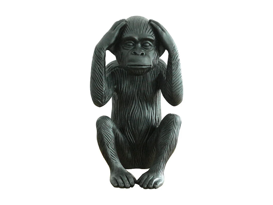 Statue singe noir mat avec mains sur les oreilles H40 cm - RAFIKI