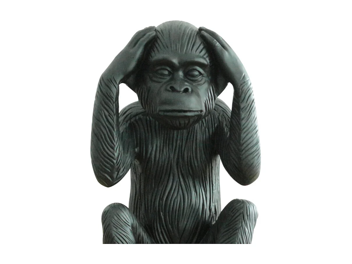 Statue singe noir mat avec mains sur les oreilles H40 cm - RAFIKI