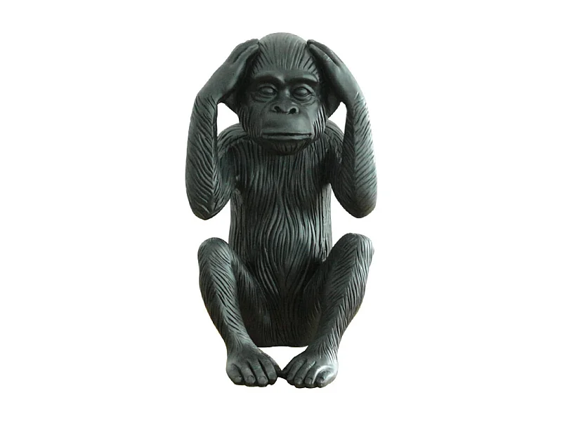 Statue singe noir mat avec mains sur les oreilles H40 cm - RAFIKI