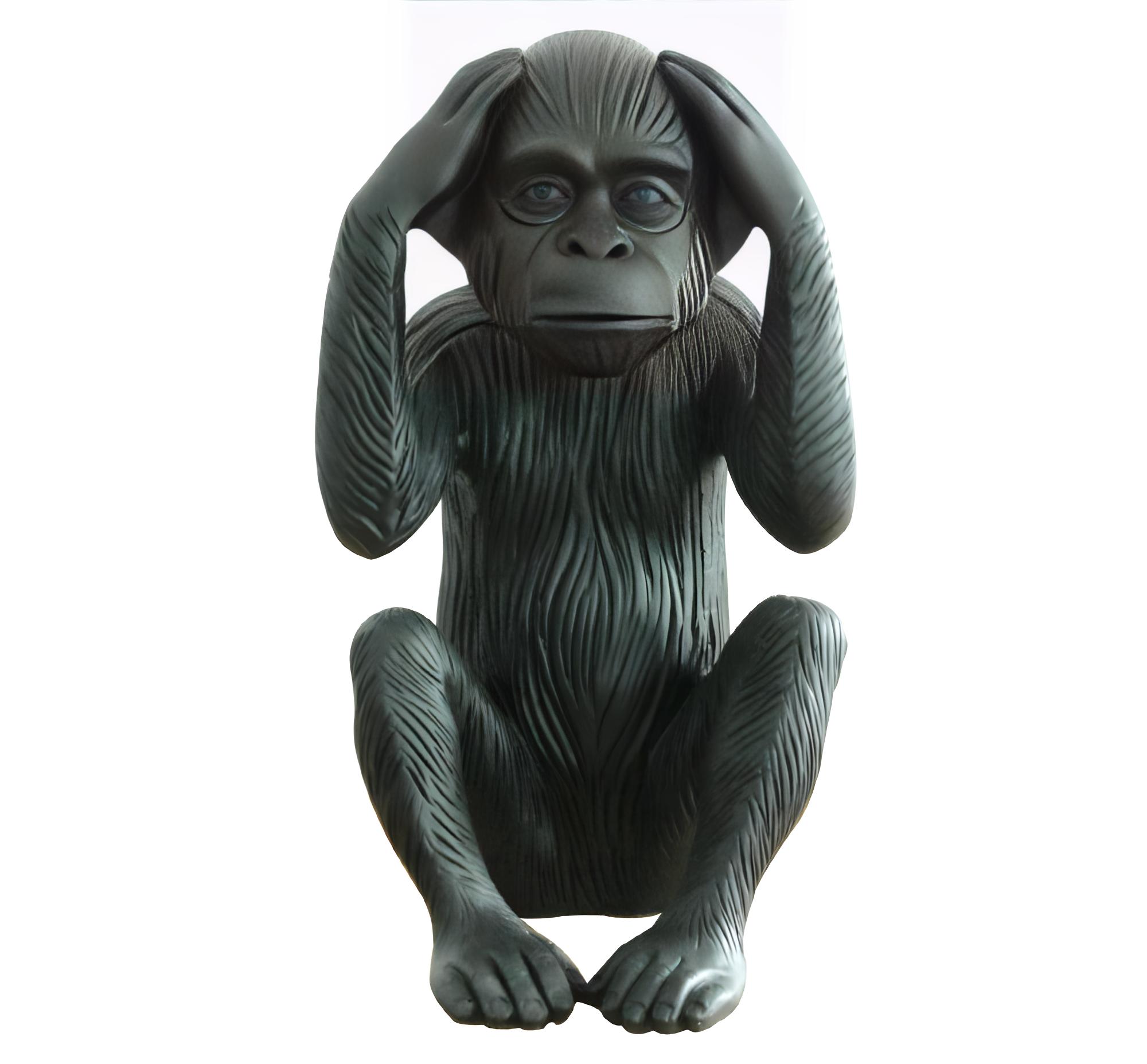 Statue singe noir mat avec mains sur les oreilles H40 cm - RAFIKI