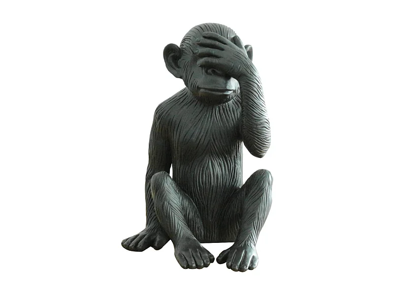 Statue singe noir mat avec main sur les yeux H39 cm - RAFIKI