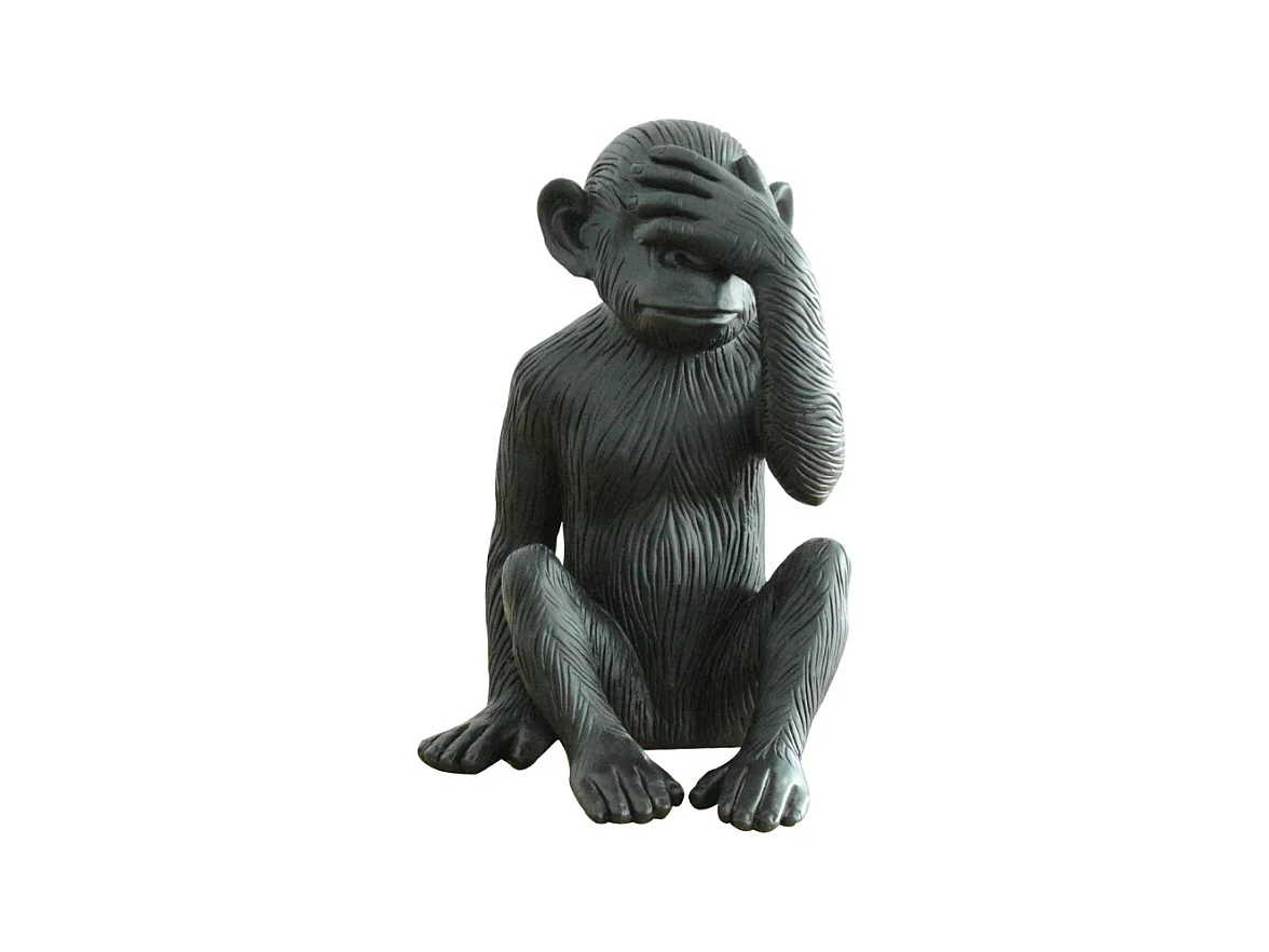 Statue singe noir mat avec main sur les yeux H39 cm - RAFIKI
