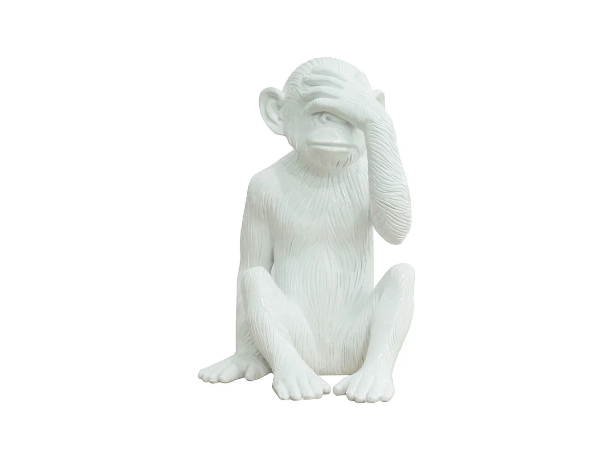 Statue singe blanc laqué avec main sur les yeux H39 cm - RAFIKI