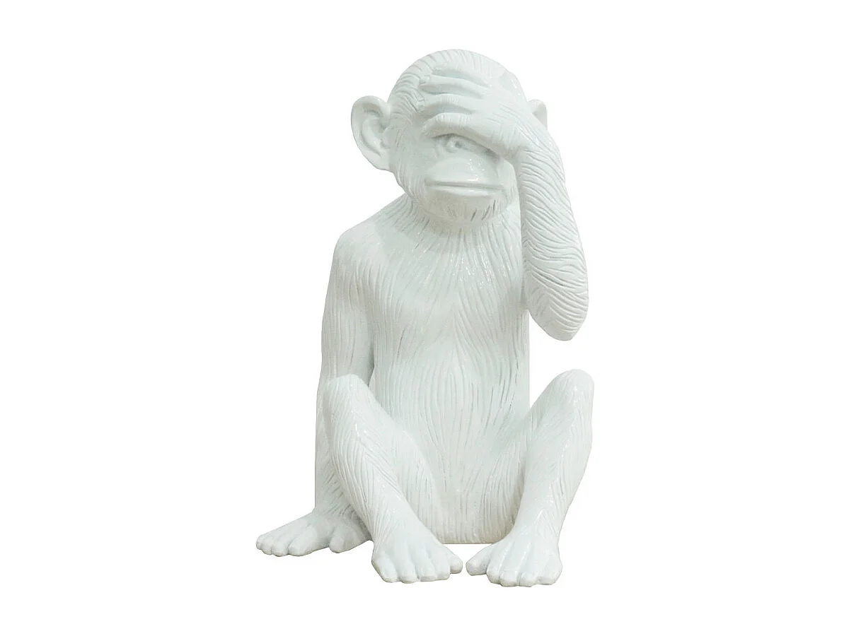 Statue singe blanc laqué avec main sur les yeux H39 cm - RAFIKI