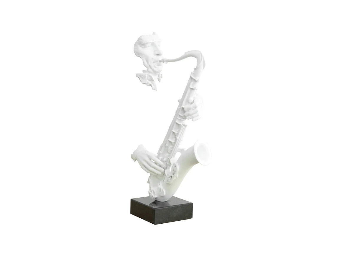 Statue visage saxophoniste avec saxophone blanc H62 cm - SONG